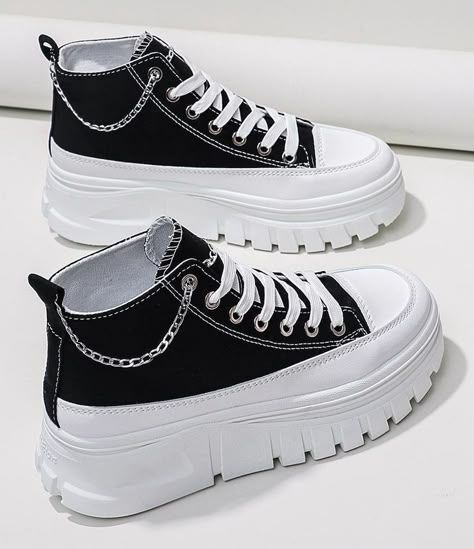 Black & White Chunky Chain Sneakers