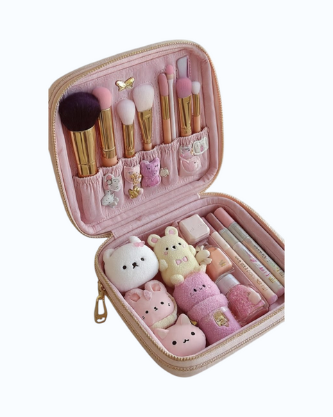 Cute Pink Makeup Brush & Beauty Kit – Travel Cosmetic Organizer Set